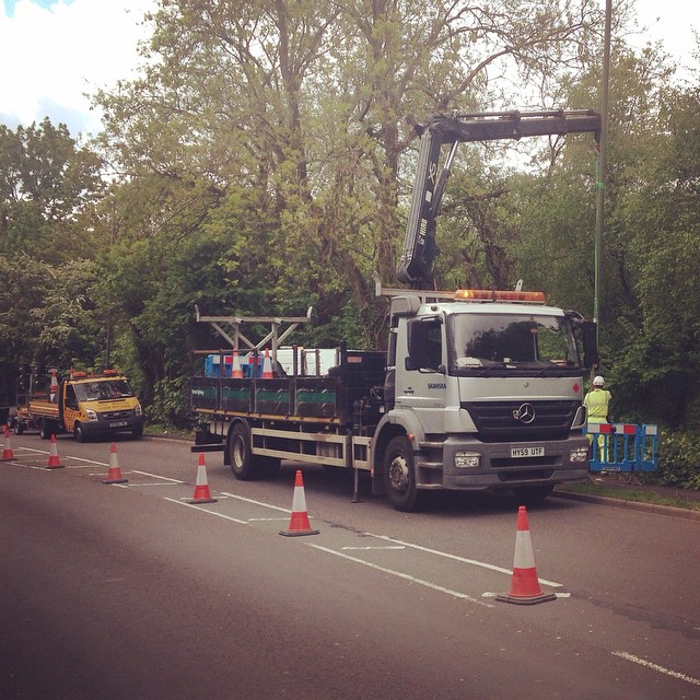 We set up 3-way temporary #trafficlights today to help with the installation of some street lights #trafficmanagement #roadworks